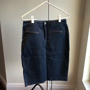 Club Monaco denim pencil skirt with leather trim